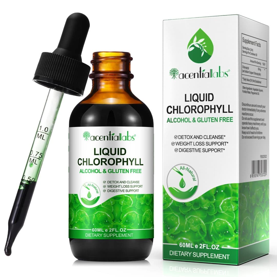Complément Alimentaire Chlorophylle Liquide ACENTIALLABS, Pour Soutenir à La Détoxification Et Au Nettoyage Digestif, 60ml