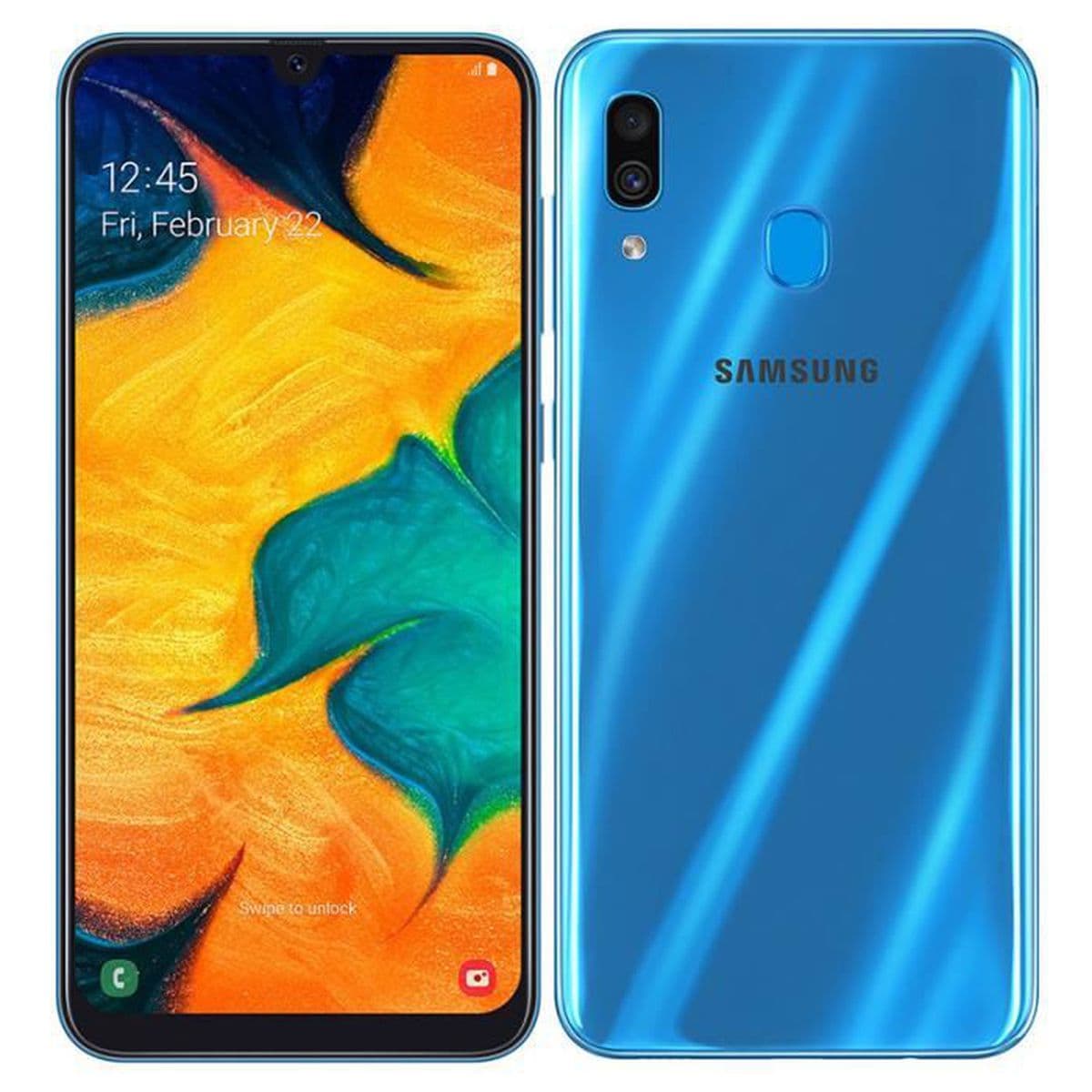 Smartphone Samsung Galaxie A30, 6,4 Pouces, 64Go de Stockage, 4Go de RAM 16MP et 16MP, 4000mAH