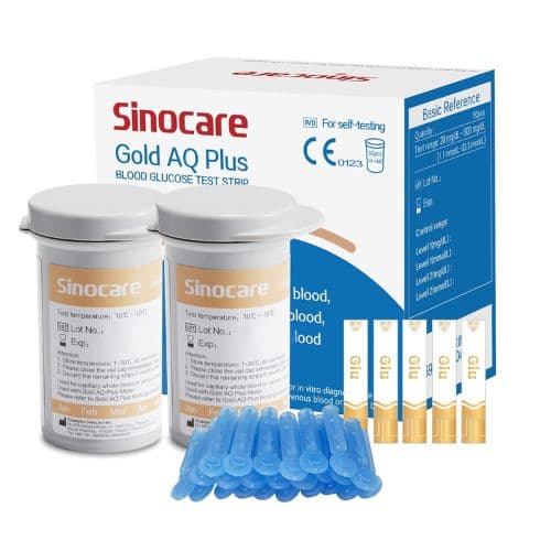 SINOCARE Gold AQ Plus – Kit de Test de Glycémie avec 50 Bandelettes et 50 Lancettes